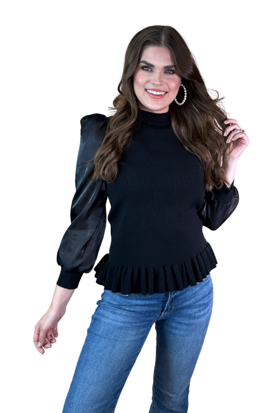 Black Meet Your Match Smocked Top for wholesale on Faire5