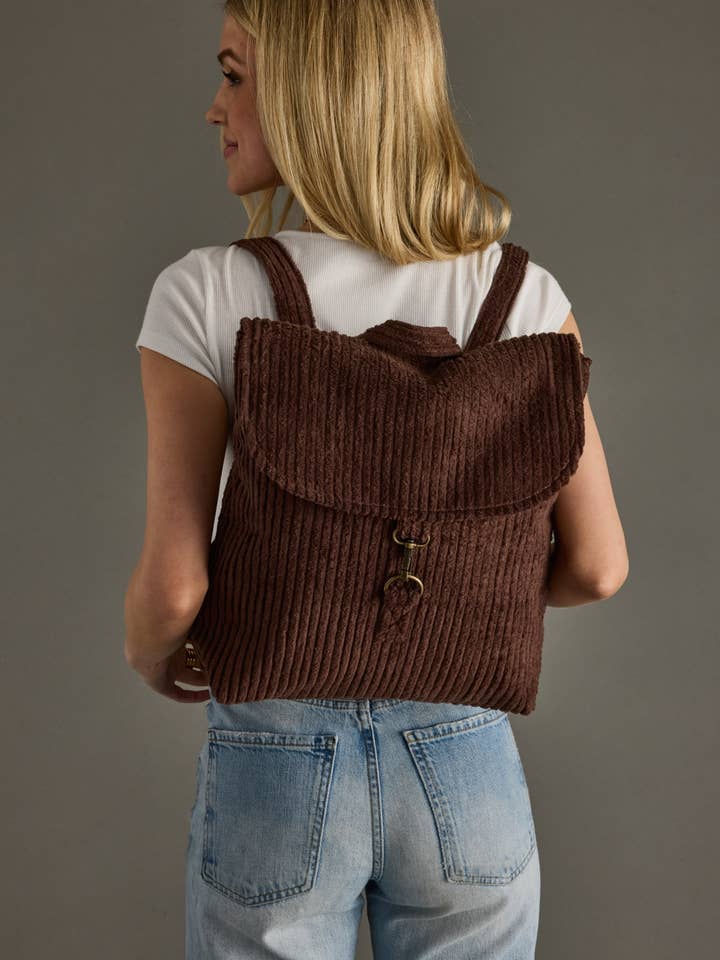 Brown Corduroy Backpack for wholesale by Panache Apparel Co.
