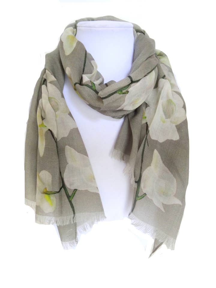 Wool Gray Scarf - Warm Scarf - Garden Lover Scarf 15"x60" for wholesale by Silk Squirrel