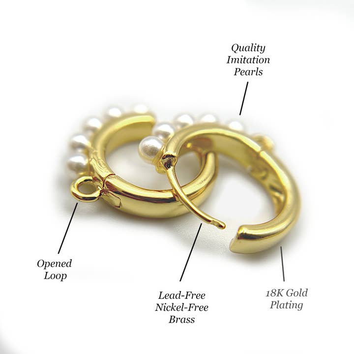 UBNY Collection - Wholesale Huggie earrings - Pearl Hoop Earring Findings • Nickel Free •18K Gold Plating 4