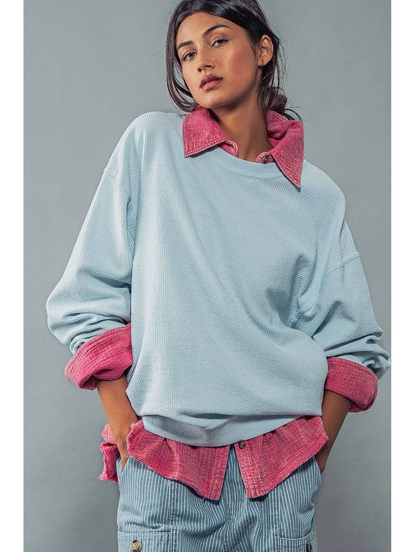 Urban Daizy - Wholesale Sweatshirt - Women's - Oversized Vintage Wash Ribbed Cotton Sweater