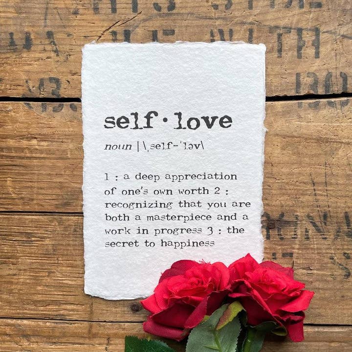 self-love definition print on handmade paper for wholesale by Alison Rose Vintage
