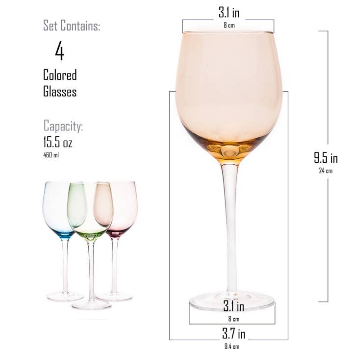 Everest Global - Wholesale Wine Glass - Colorful Stemmed Wine Glass set of 4