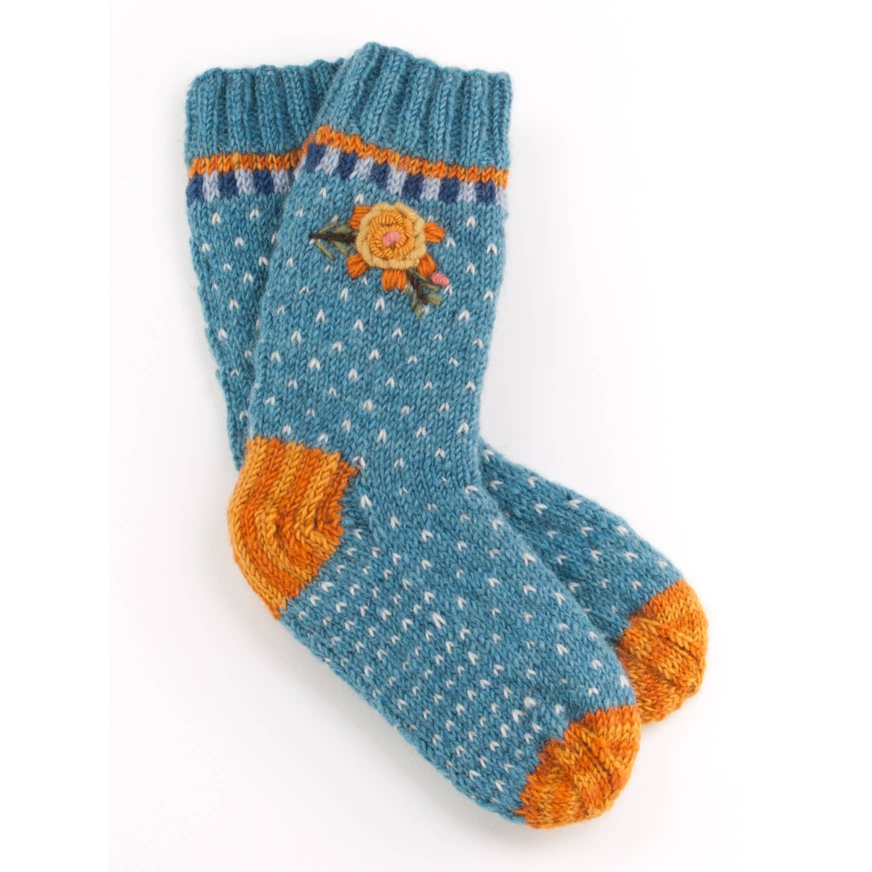 Lost Horizons Canada - Wholesale Socks - Women's - Aubrey Wool Socks Hand Knit With Embroidered Floral Detail4