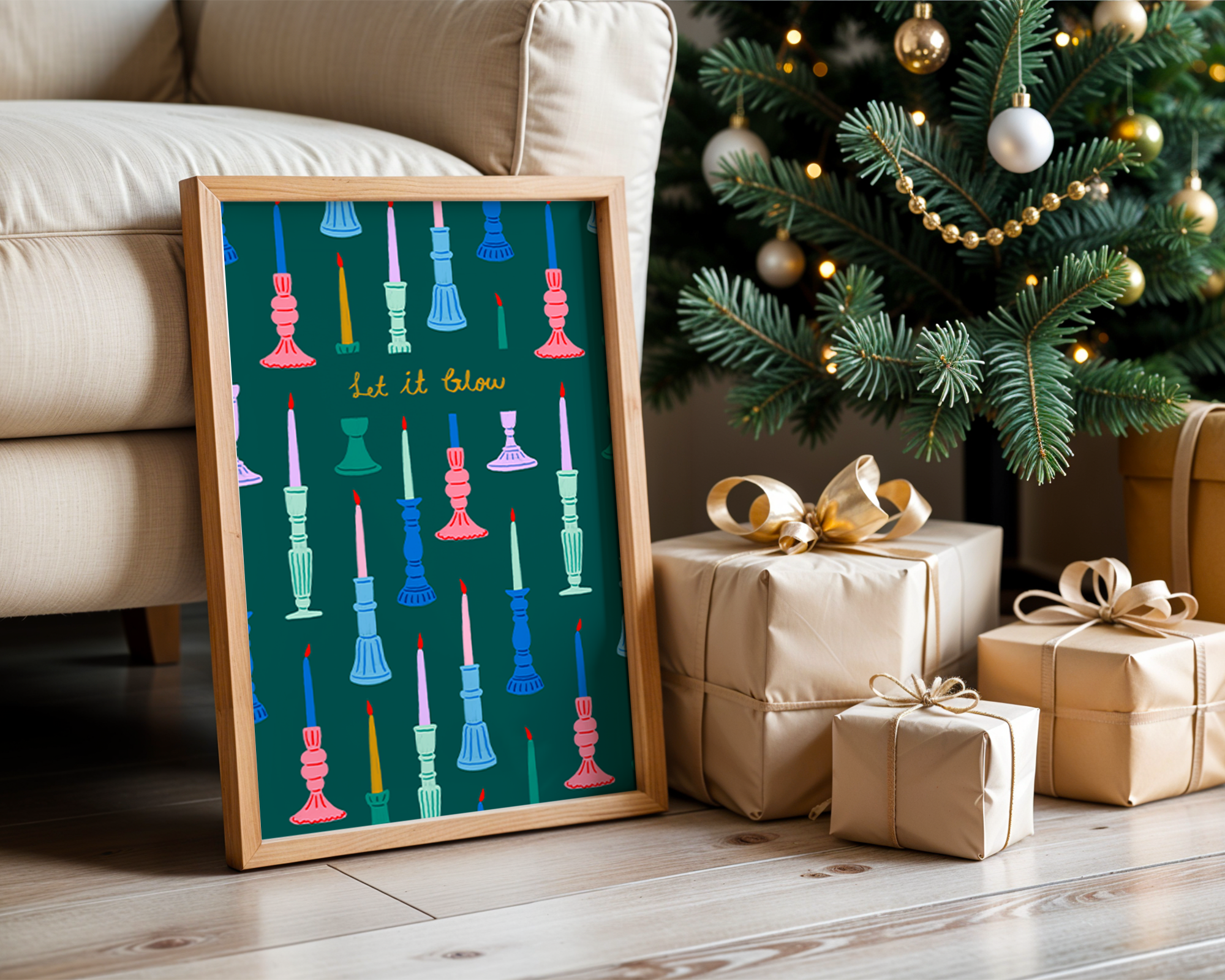 Three Strands Design – wholesale Art print – Let It Glow Holiday Candle Art Print in Green2