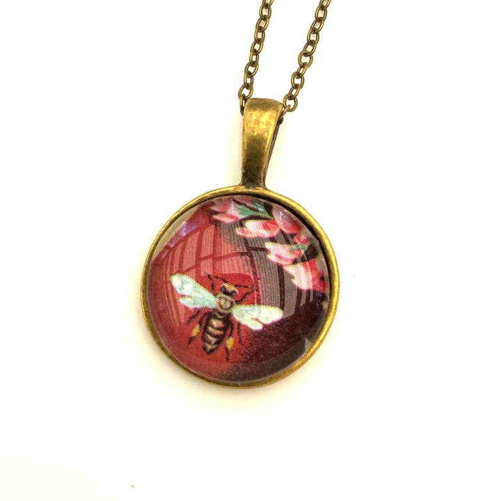 Postage Stamp Jewelry - Wholesale Pendant/Charm Necklace - 1987 Bulgaria Bee Stamp - Postage Stamp Jewelry - Vintage Postage Stamp Necklace - Antique Bronze