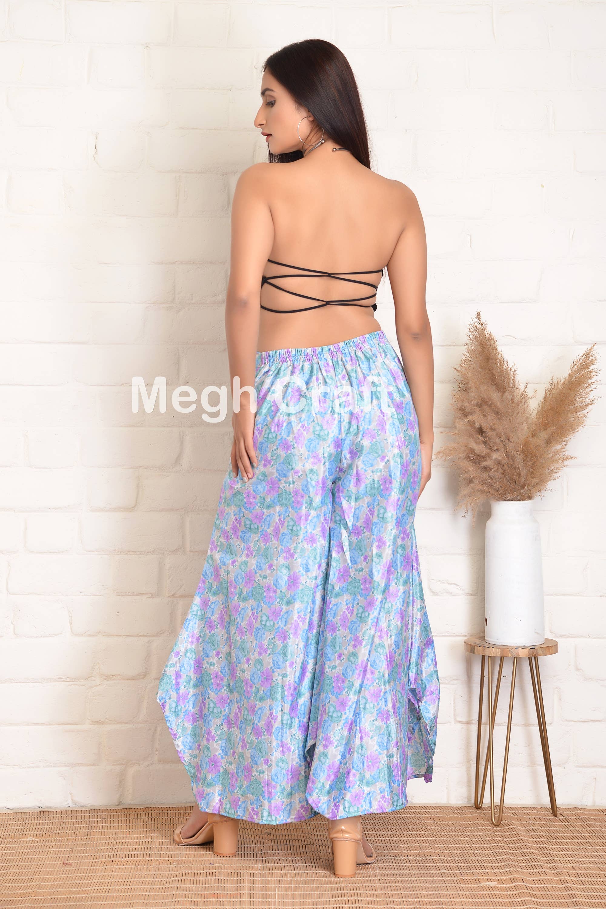 Meghcraft - Wholesale Pants - Women's - Upcycled Silk Trouser- Zigzag cut Palazzo Pant7