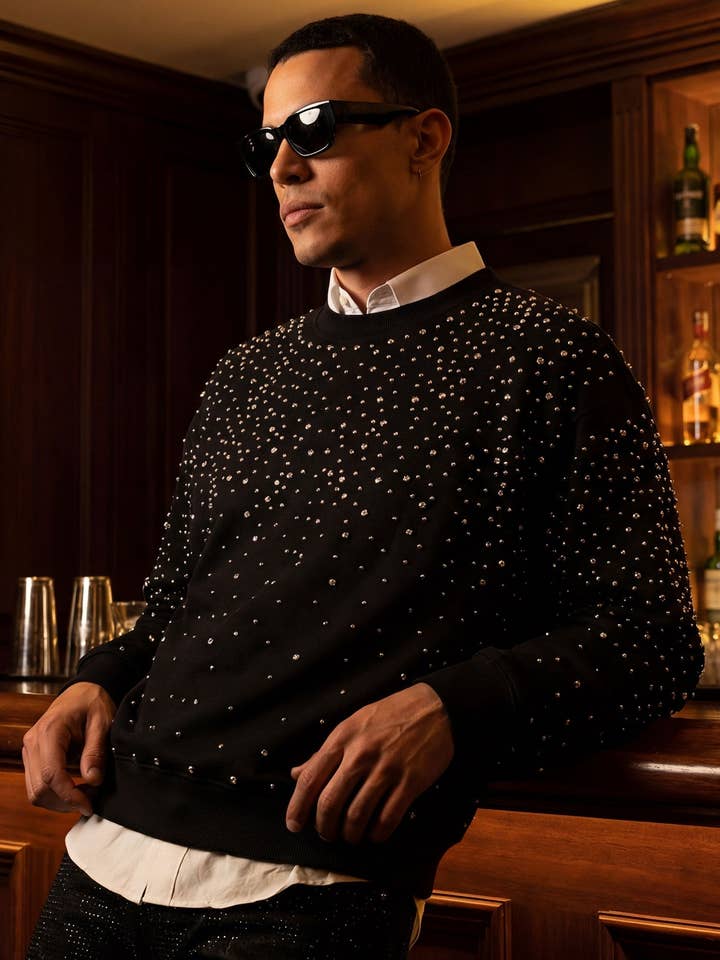 Herrtröja med strass och rund halsringning 5LSR01 för wholesale av BARABAS