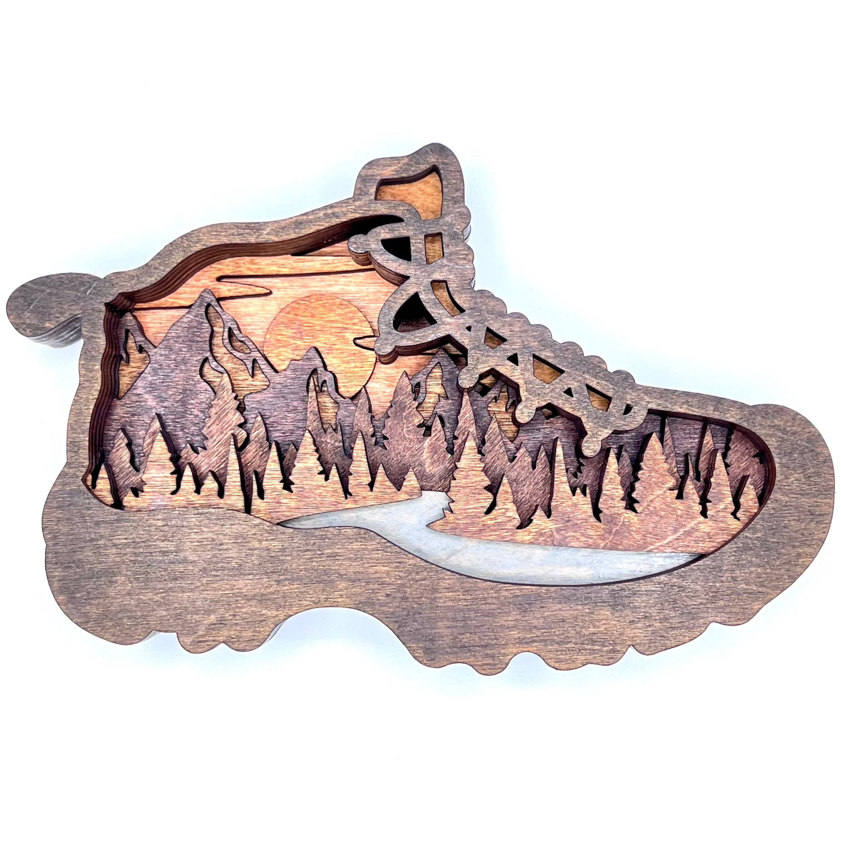 Lexo Creations - Wholesale Decorative Tabletop Object - Hiking Boot Multi-layered Wood2