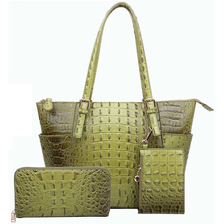 M&M HANDBAGS, LLC. - Wholesale Tote Bag - Women's - AC1009W Croc Alligator 3-in-1 Shopper Set3