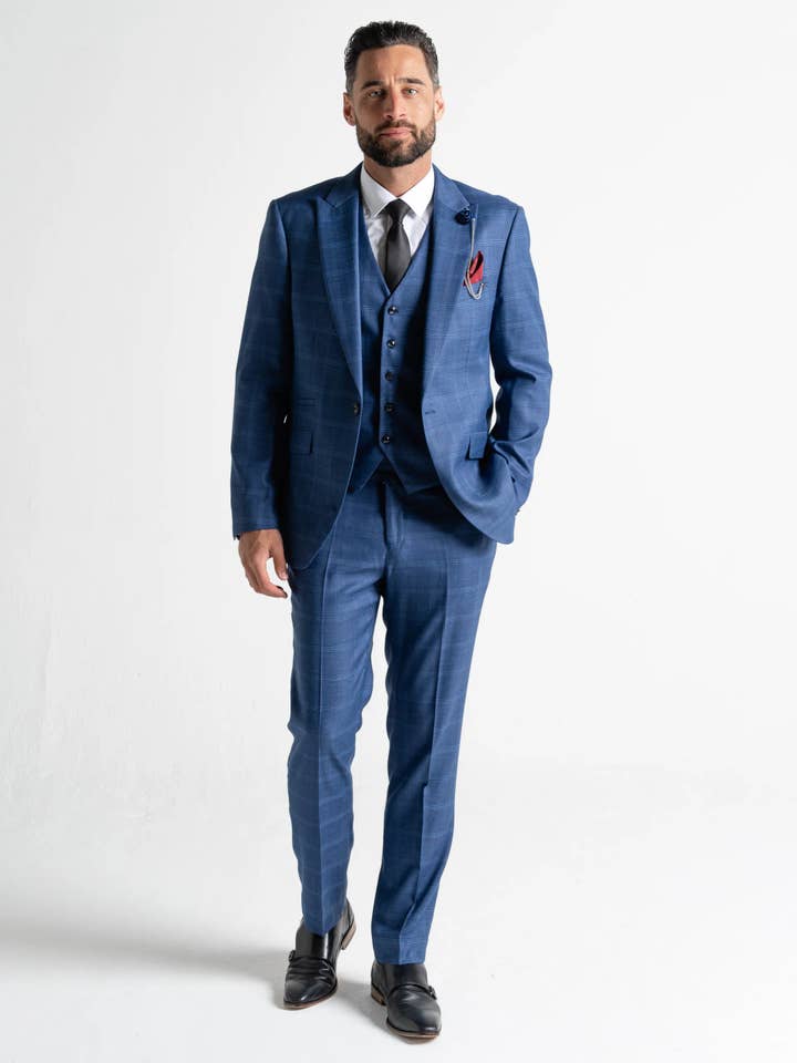 Charles - Deep Blue with Light Blue Checks for wholesale by V2 classic