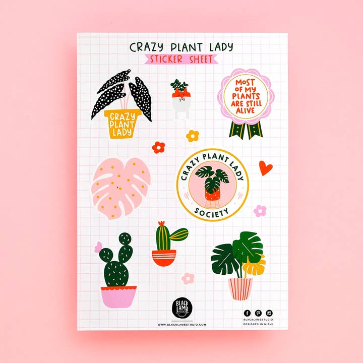 Crazy Plant Lady Sticker Sheet for wholesale by Black Lamb Studio