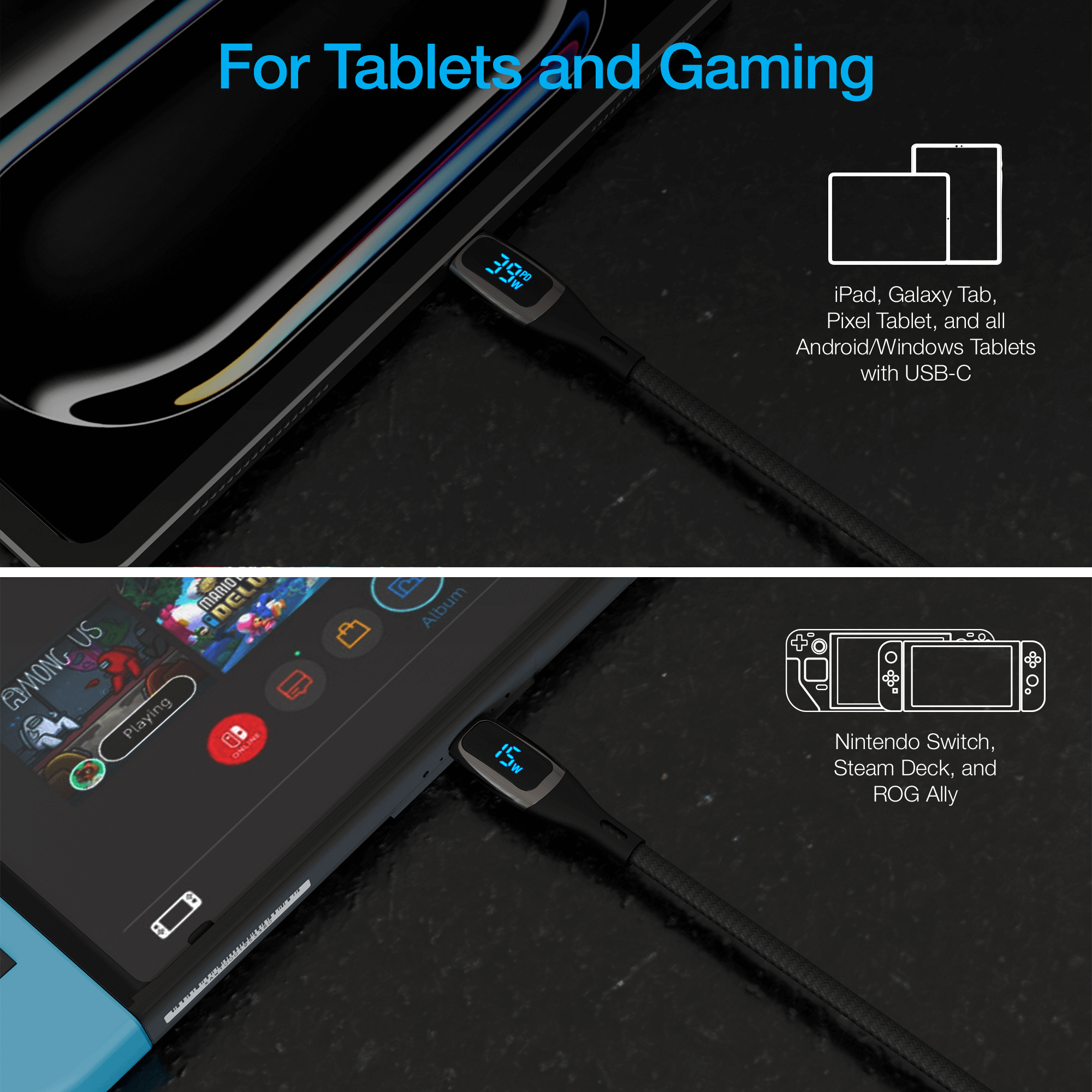 JupiterGear Home - Wholesale Charging Cable - Naztech DigiWATT USB-C to USB-C Digital LED Cable 6ft2