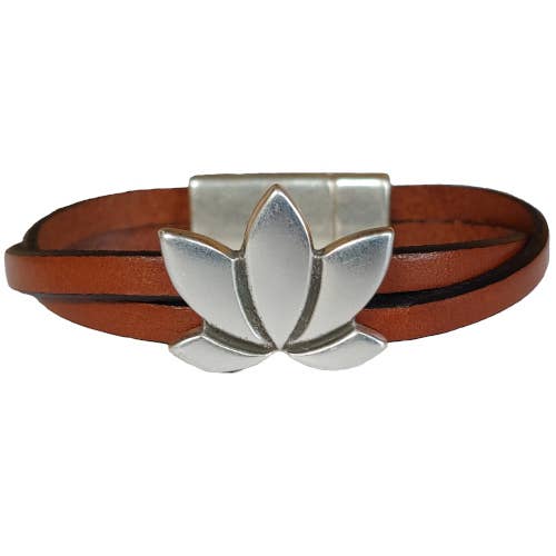 The Essence of Silver - Vente Bracelet jonc - Bracelet Femme en Cuir Lotus2