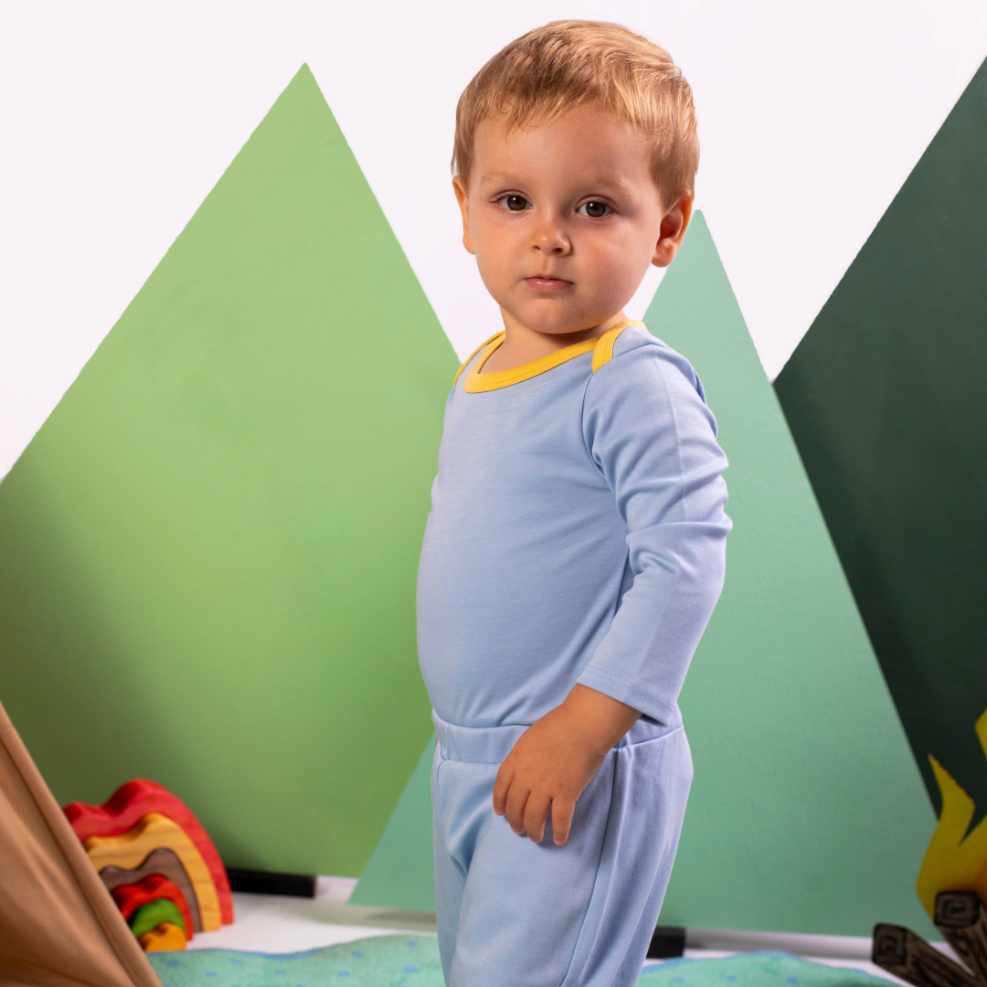 Arquia - Vente Body (sans pieds) – bébé - Body à manches longues en chambray bleu avec jaune3