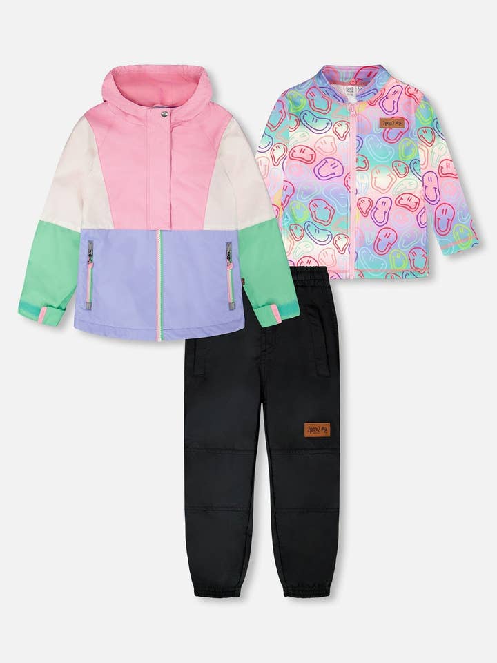 3-i-1 todelt mellemsæson yderbeklædningssæt i pink farveblok for engroshandel hos Deux par Deux