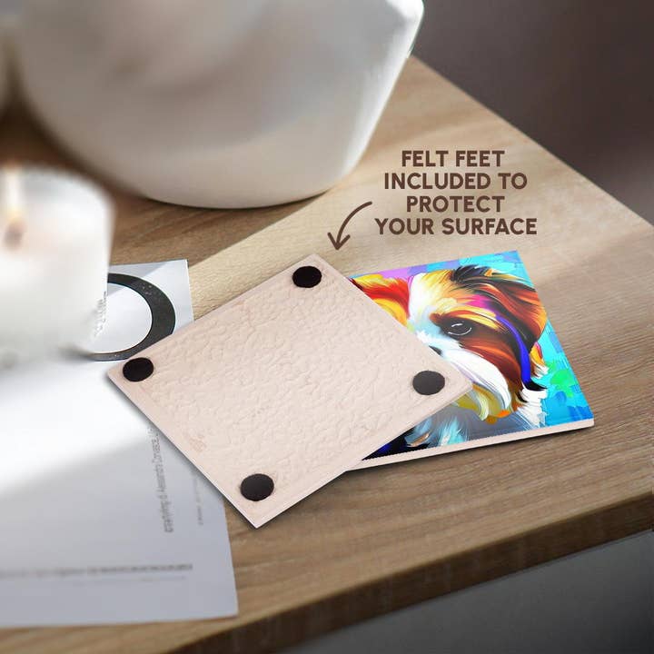 3dRose - Wholesale Coasters - 3dRose, Charming Shih Tzu dog portrait on blue and pink family friendly gift, Coaster3