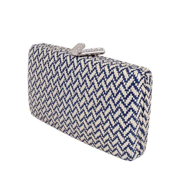 Bolso de mano Chevron Raffia Straw Box con adorno en V para venta al por mayor de JNBFASHION.COM