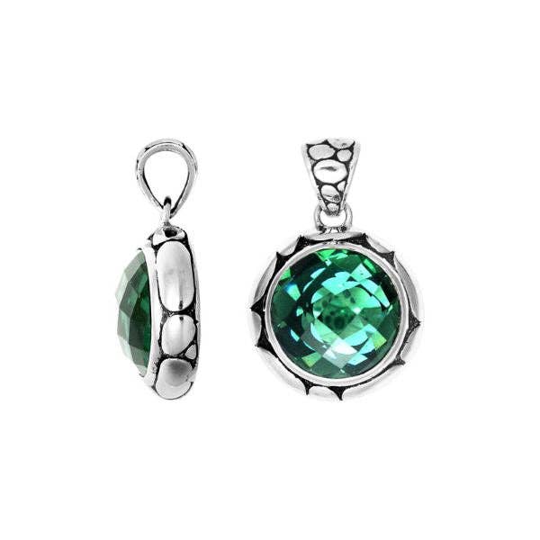 Pendentif en quartz vert facetté rond en argent sterling AP-6144-GQ – Bijoux artisanaux de Bali en gros pour la vente par Bali Designs