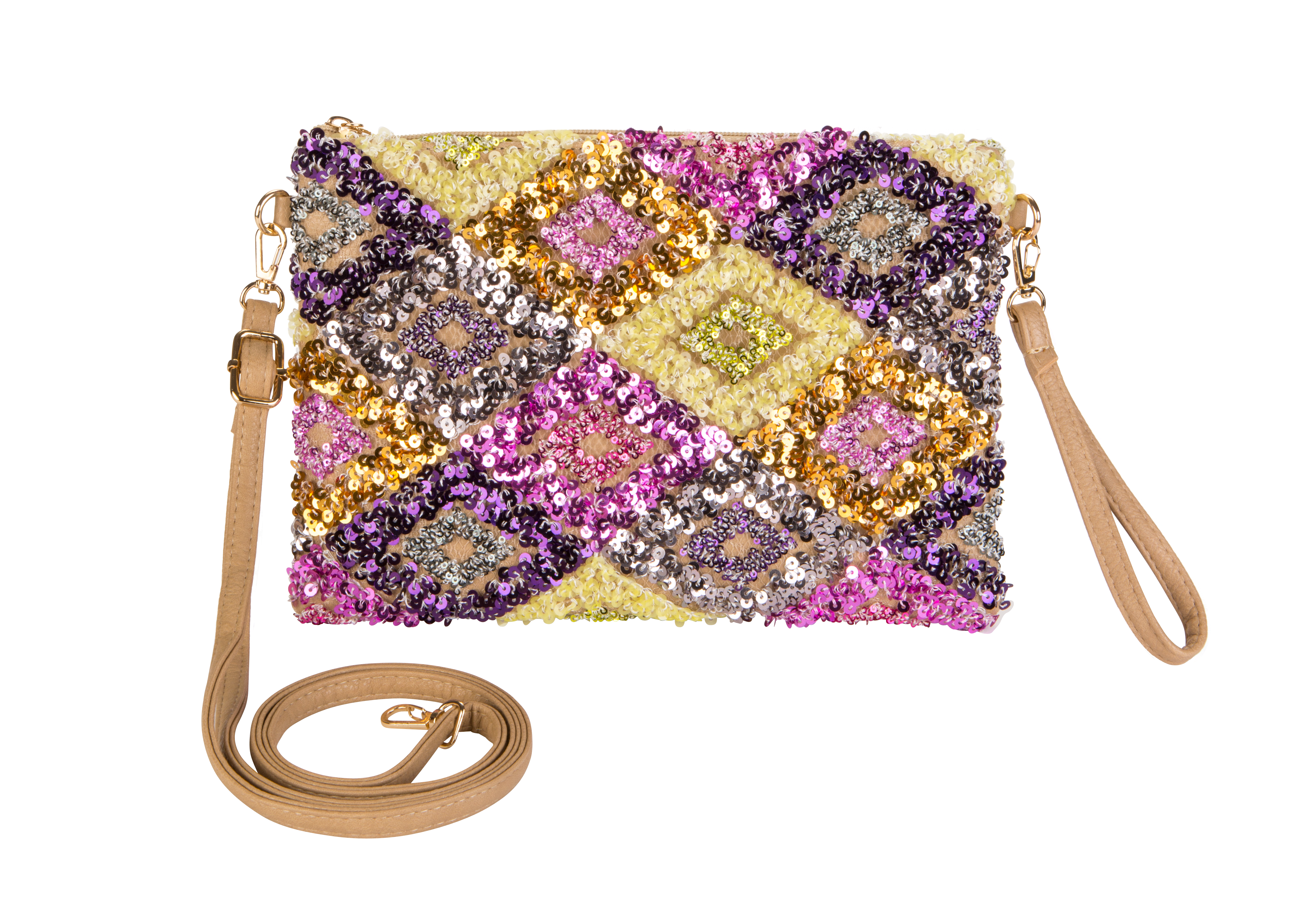 Kaleidoscope Accessories - Vente Sac à bandoulière – femme - Sac à bandoulière en sequins et cuir végétalien, 4 assortiments5