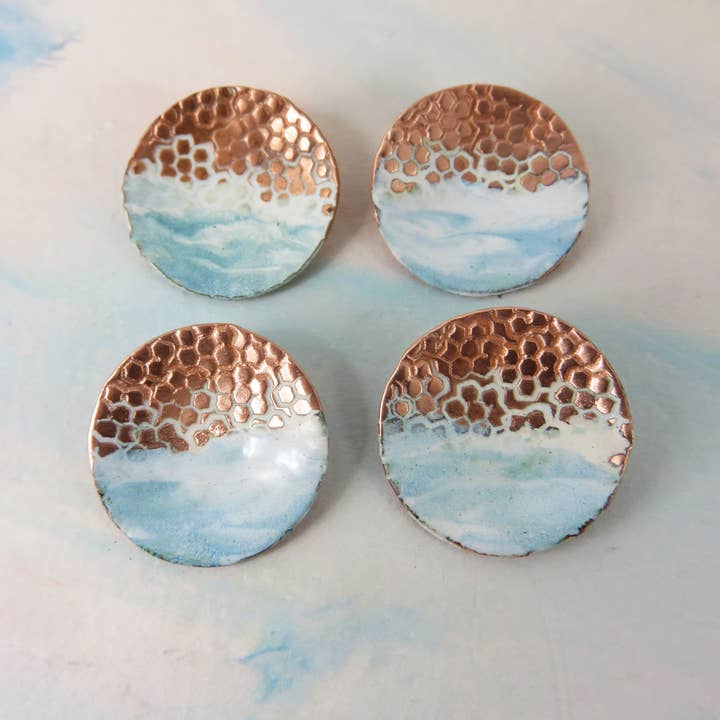830 Degrees – wholesale Pendant/charm necklace – Round, Domed and Textured Copper Pendant with Enamel