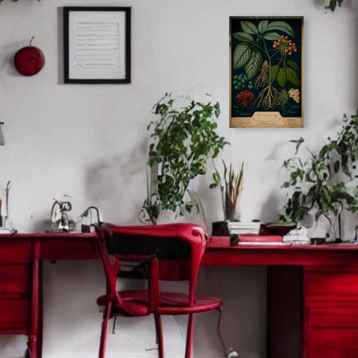 Impression sur toile au ginseng foncé, art à base de plantes pour la maison ou le bureau, décoration d'apothicaire pour la vente par Print Pothecary