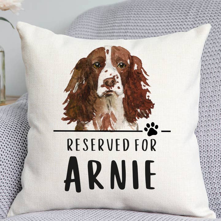 Springer Spaniel Reserved For Dog Cushion for wholesale by DoodlecardsBoutique