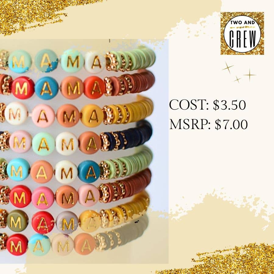 Two and Crew - Faith Based Jewelry & Gifts - Wholesale Beaded Bracelet - MAMA Bracelet – Mothers Gift, Mint, Beaded Stretch Jewelry3