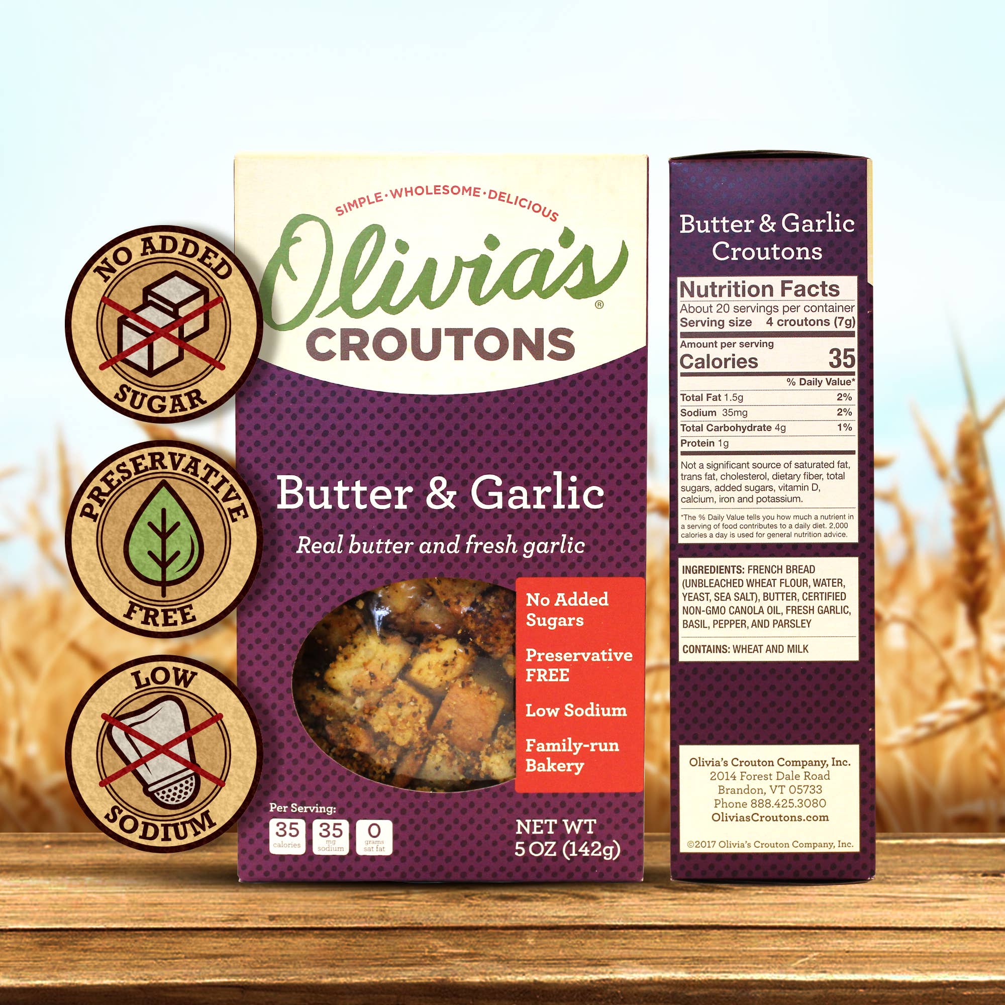 Olivia's Crouton Co., Inc. – Großhandel Brotbackmischungen – Olivia's Butter & Knoblauch Croutons 6er Pack Etui