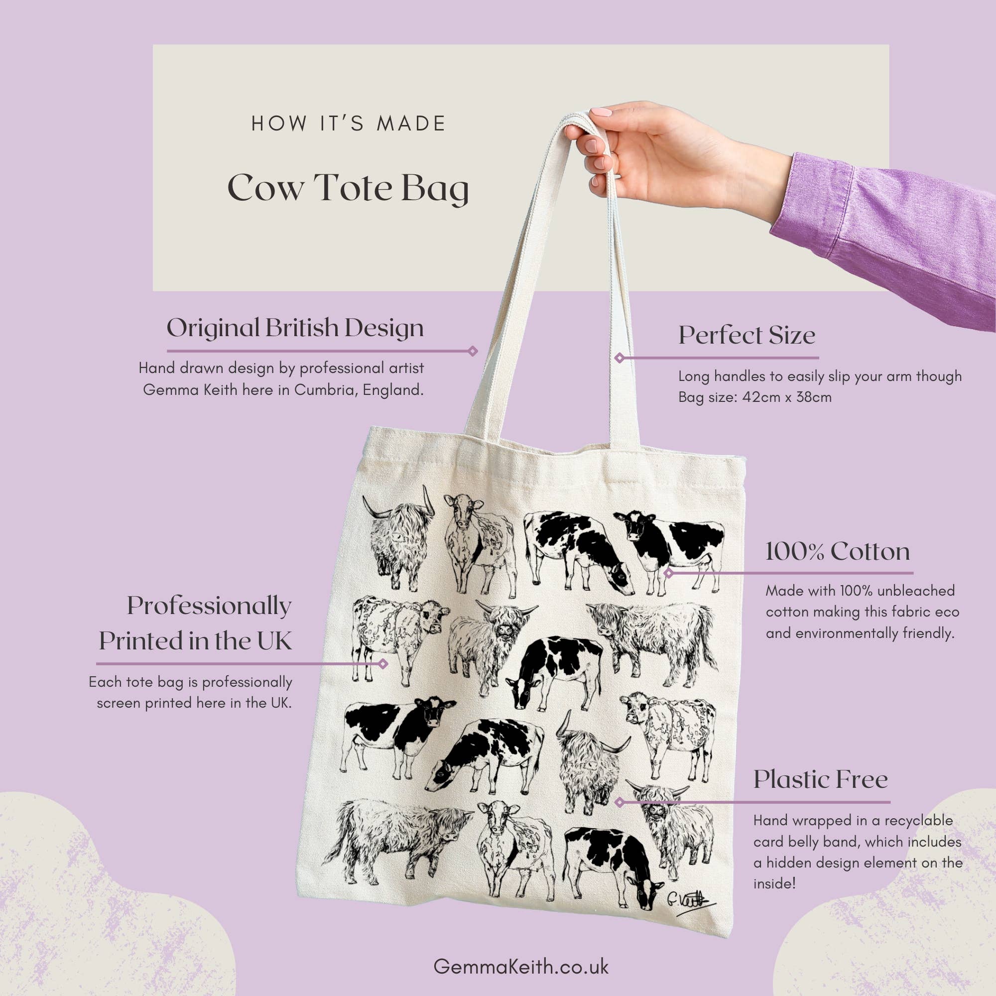 Gemma Keith Designs – wholesale Tote bag – Women's – Cows Design Screen Printed Cotton Tote Bag1