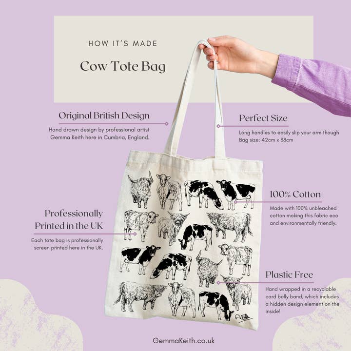 Gemma Keith Designs – wholesale Tote bag – Women's – Cows Design Screen Printed Cotton Tote Bag1