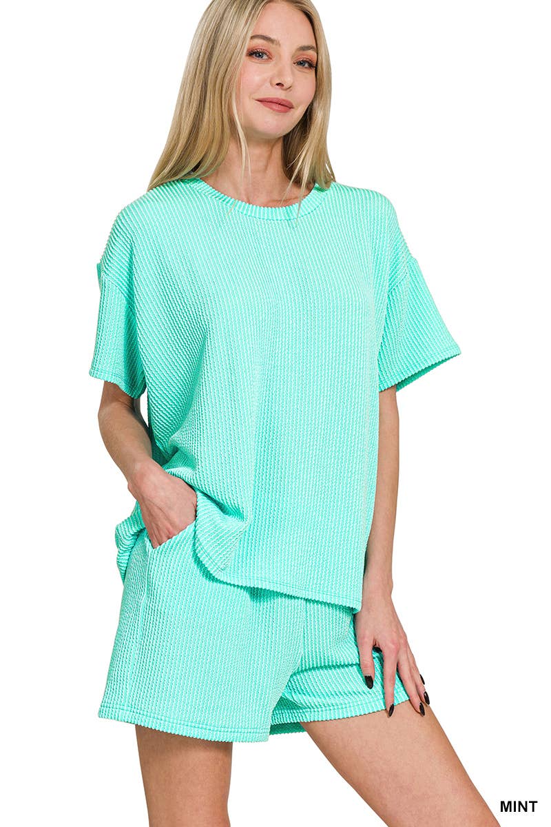 42POPS – Engroshandel Loungesæt - Dame – .Corded Rib T-shirt & Shorts 2-delt Sæt34