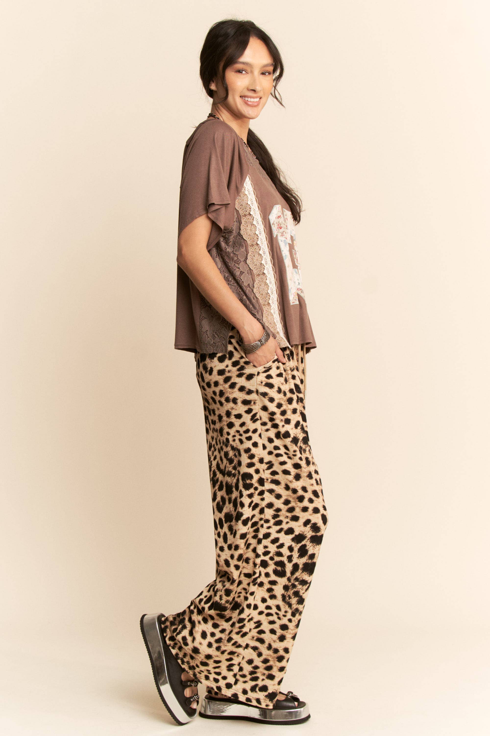 Davi & Dani - Wholesale Pants - Women's - WAIST STRING LEOPARD PRINTED STRAIGHT LONG  PANTS18