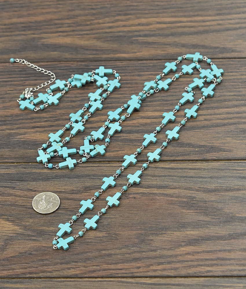 ISAC Trading Inc – Großhandel Kette mit Anhänger/Charm – 732893, Handgefertigte 60" Kreuz Türkis Halskette1