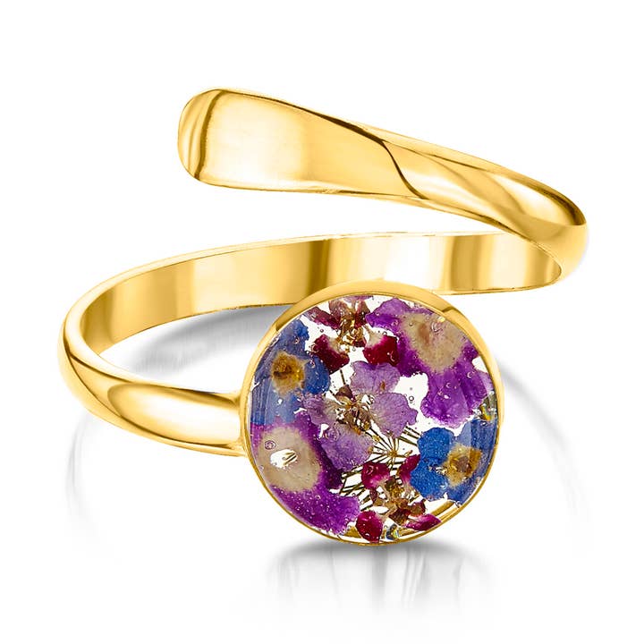 Gold Plated Sterling Silver Ring (Adj) - Purple Haze - Round for wholesale by Shrieking Violet