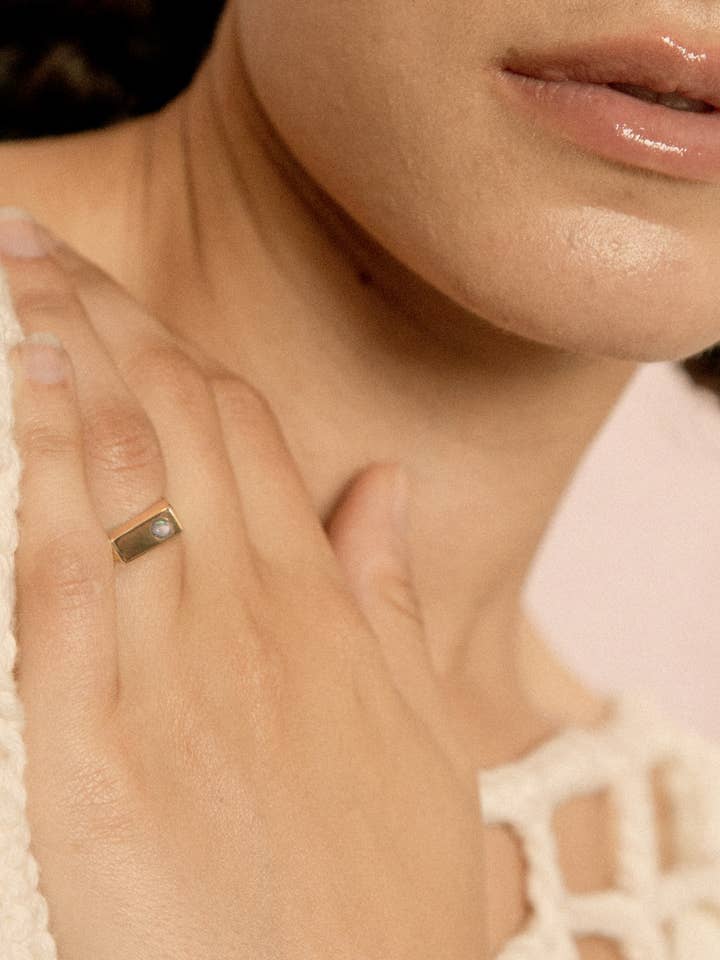 The Maila Opal Statement Ring in Brass Gold or Silver for wholesale by Eyde