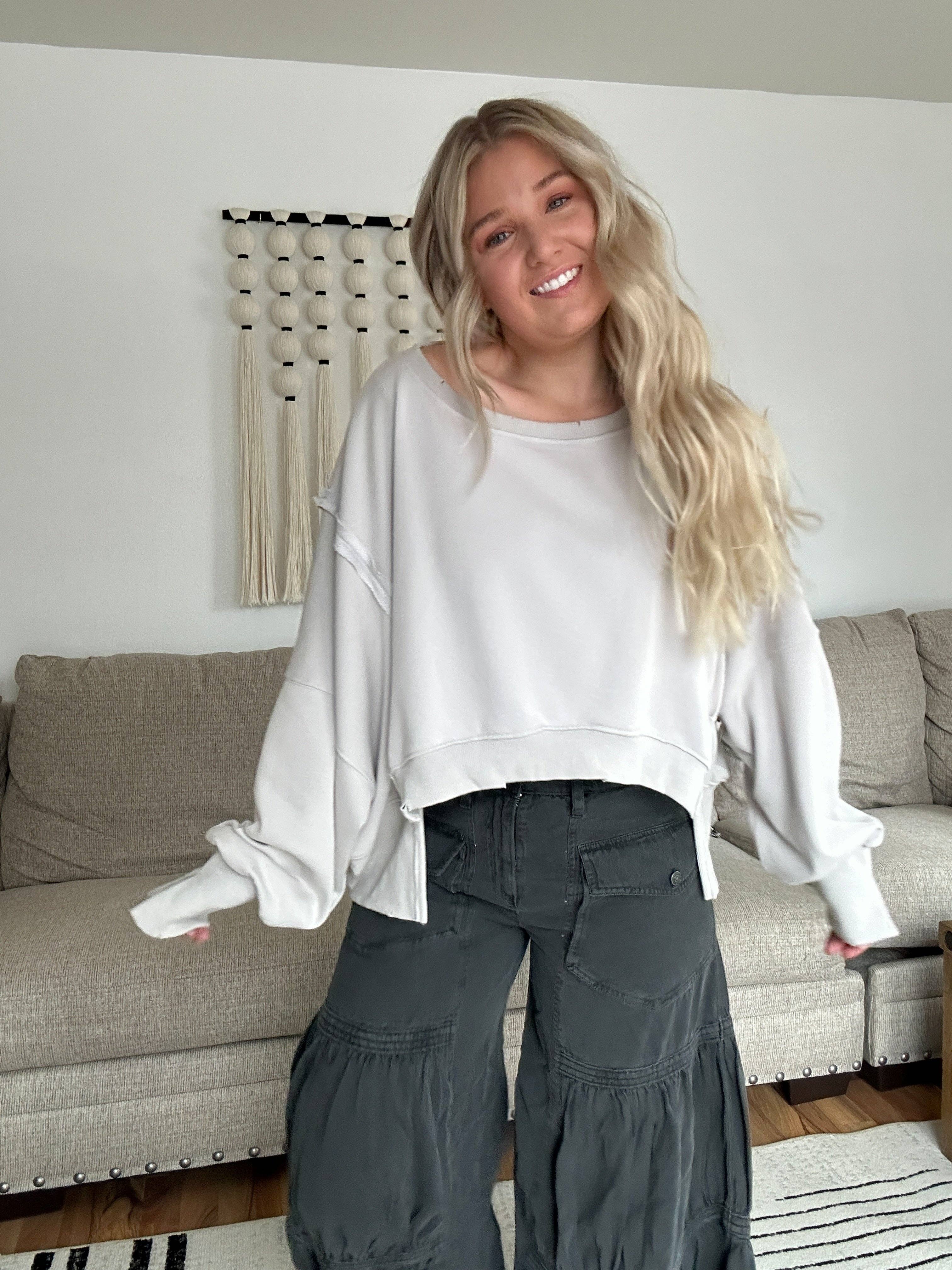 Attire Focus - Vente Sweat-shirt – femme - Sweat-shirt court surdimensionné bohème délavé minéral12