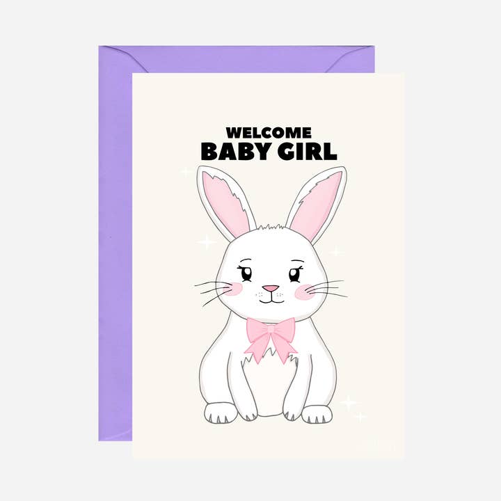 Carte de naissance fille lapin pour la vente par Pearl Ivy