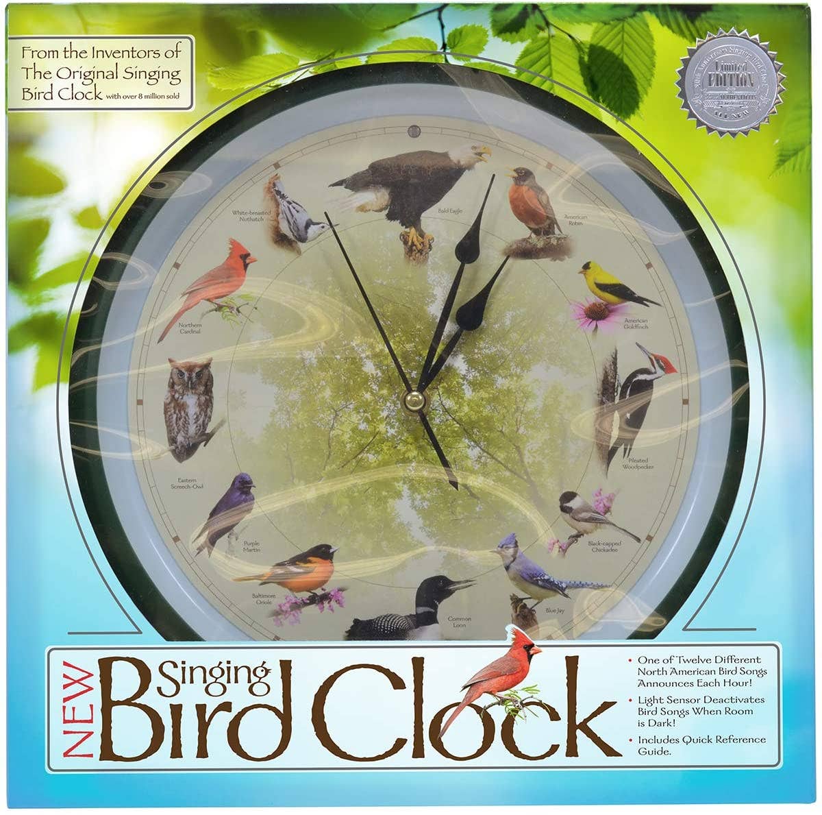 Mark Feldstein & Associates - Vente Horloges murales - Horloge oiseau chantant 20ème anniversaire, 13"1