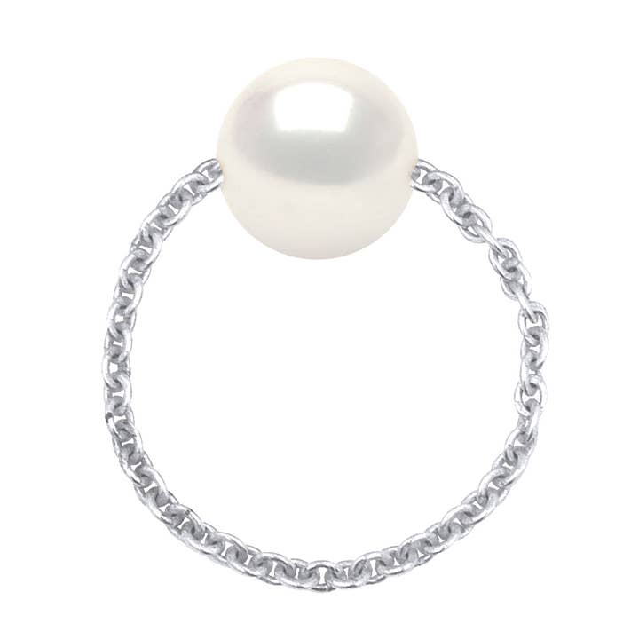 Anillo de cadena de perlas cultivadas de agua dulce genuina para venta al por mayor de Mitzuko