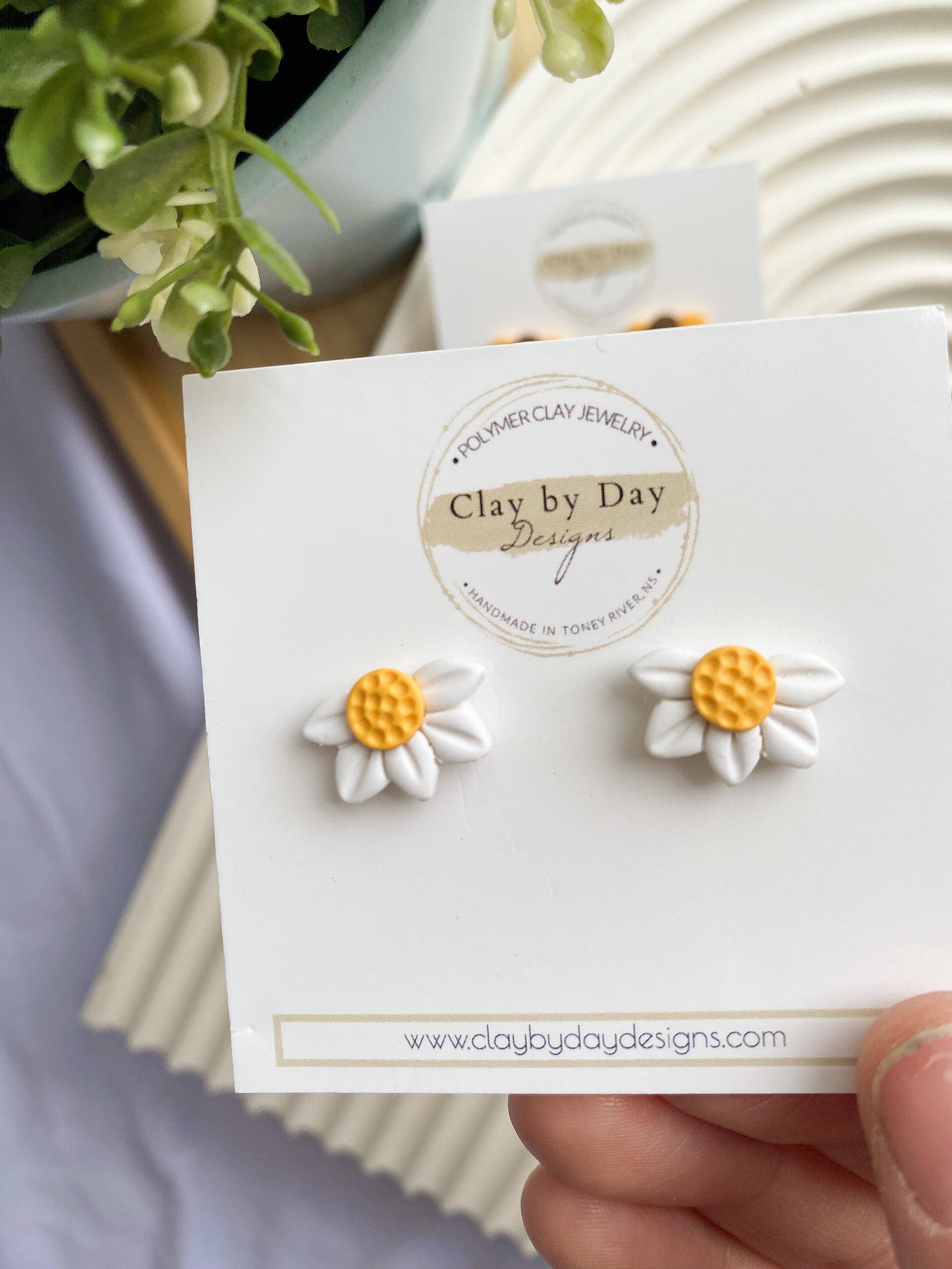 Clay by Day Designs – wholesale Stud/post earrings – Half Flower Studs  - polymer clay earring 1