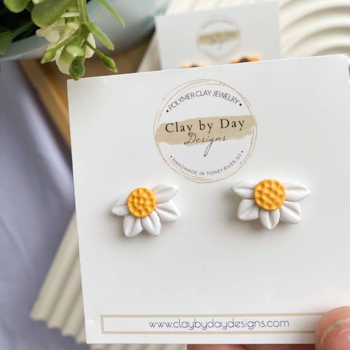 Clay by Day Designs – wholesale Stud/post earrings – Half Flower Studs - polymer clay earring 1