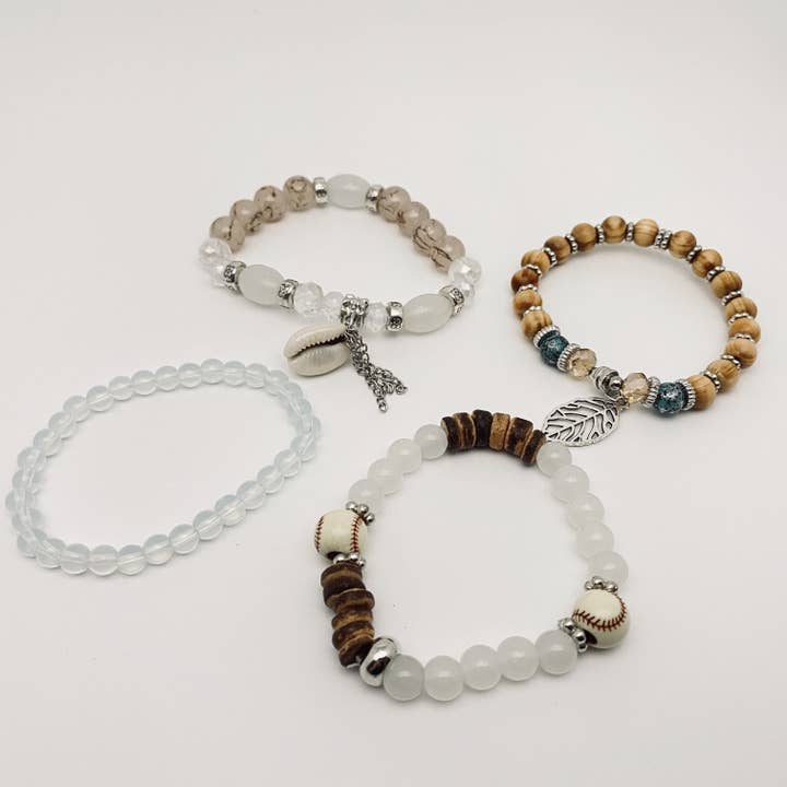 Mio Queena - Wholesale Jewelry Set - Bohemian Elastic Rope Handmade Beaded Bracelet 4pcs/set