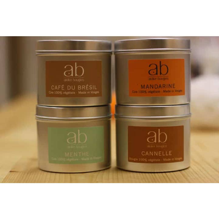 Coffret bougies parfumées Café, Mandarine, Menthe, Cannelle pour la vente par Atelier Bougies