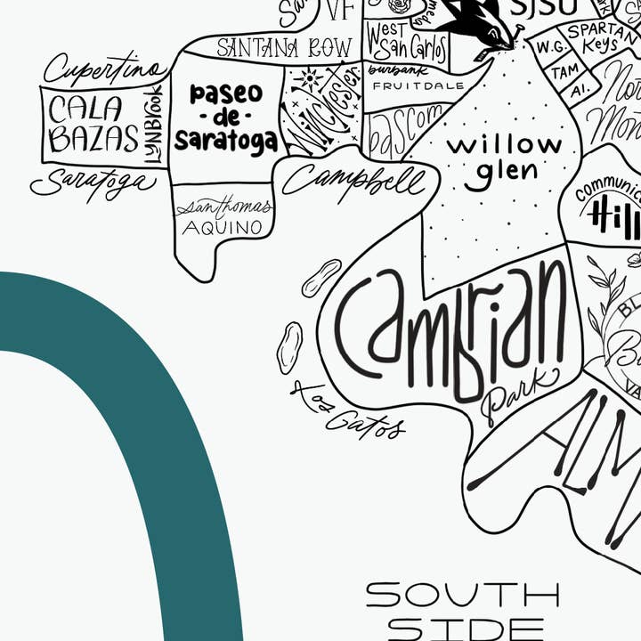 Traveling Calligrapher - Wholesale Art Print - San Jose, CA Neighborhood Map Print (3 sizes available)