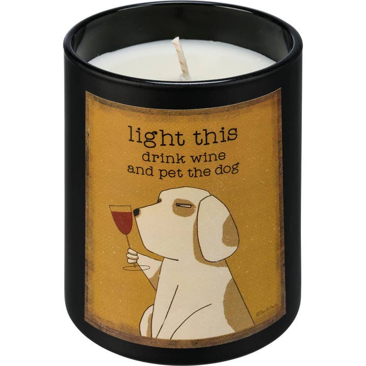 Primitives by Kathy - Wholesale Jar/Filled Candle - Light This Drink Wine And Pet The Dog Candle