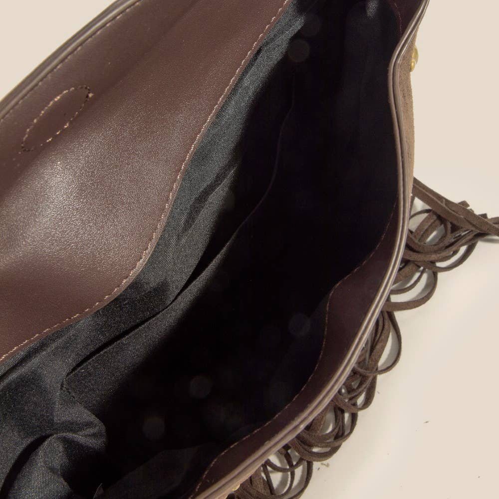 Anarchy Street - Wholesale Shoulder Bag - Women's - Rivet Trim Suede Fringe Shoulder Bag1