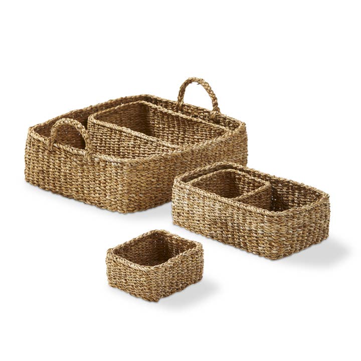 Rectangular Tray W/Small Baskets S/5 Natural Seagrass for wholesale by tag