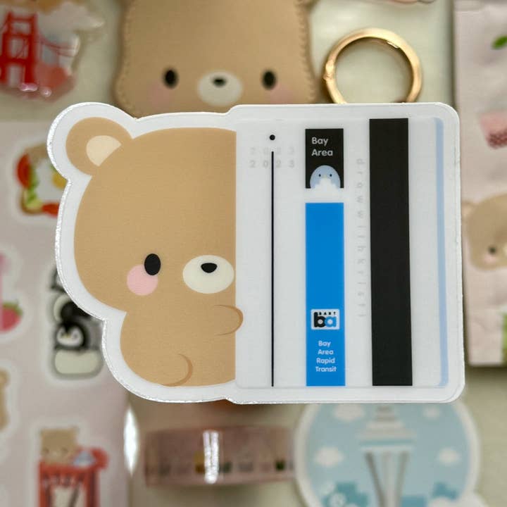drawwithkristi - Wholesale Sticker - BART Ticket with Toffee Bear Clear Vinyl Sticker | Bay Area Rapid Transportation | Stickers Under 5 | Bay Area Gifts | Gifts Under 50