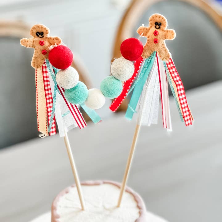 Festive Cake Topper - Felt Ball & Gingerbread Decoration for wholesale by The Mad Padder